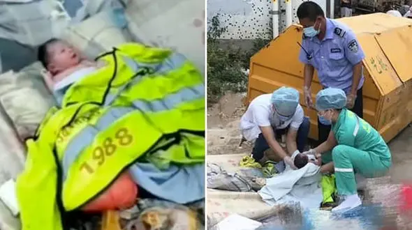 پیدا شدن نوزاد تازه متولد شده در کنار سطل آشغال خیابان ! / چون دختر بود او را رها کردیم + فیلم و عکس / چین