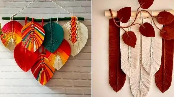 15 مدل دیوارکوب مکرومه برگی برای عاشقان تزئینات بوهو + جدول