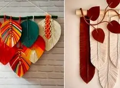 15 مدل دیوارکوب مکرومه برگی برای عاشقان تزئینات بوهو + جدول