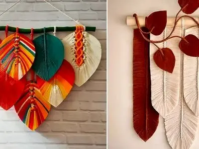 15 مدل دیوارکوب مکرومه برگی برای عاشقان تزئینات بوهو + جدول