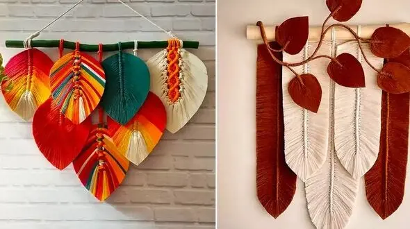 15 مدل دیوارکوب مکرومه برگی برای عاشقان تزئینات بوهو + جدول