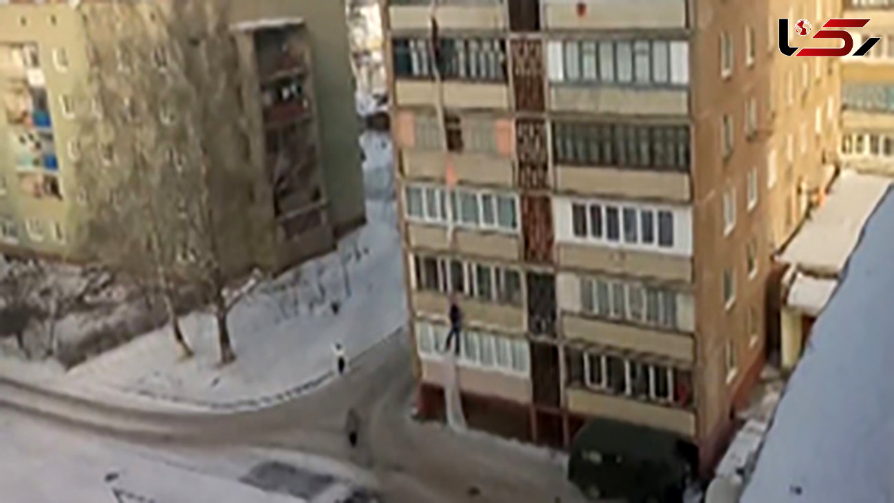فیلم لحظه فرار احمقانه سارق از طبقه هفتم+تصاویر