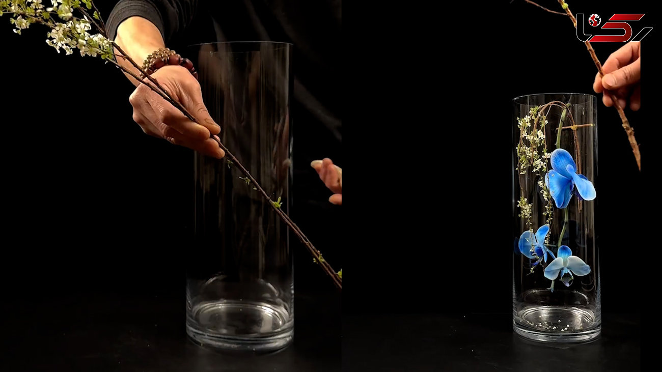 تزیین گل در گلدان شیشه ای استوانه ای + فیلم 