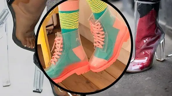 بوت شفاف و پاشنه کریستالی: ترکیب بی‌نظیر جوراب و رنگ برای نمایش بهتر