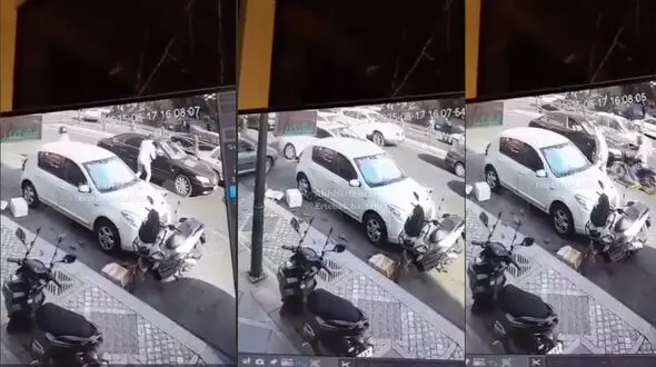 فیلم لحظه قاپیدن زنجیر طلای زن جوان از داخل ماشین در سعادت آباد 