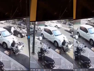 فیلم لحظه قاپیدن زنجیر طلای زن جوان از داخل ماشین در سعادت آباد 