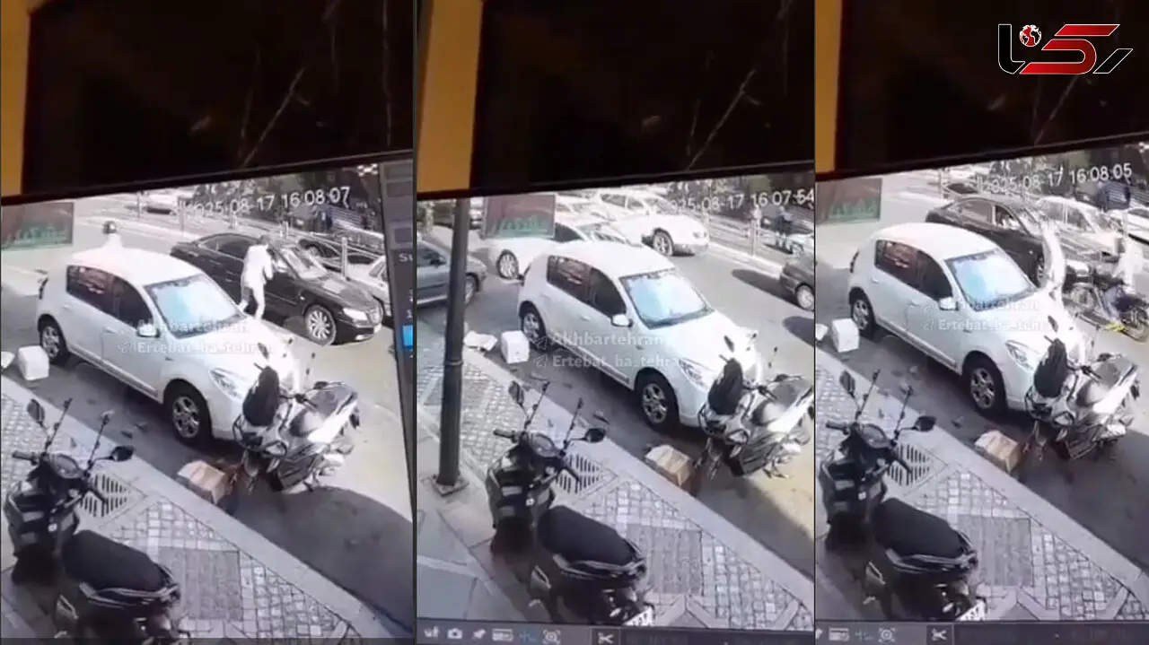 فیلم لحظه قاپیدن زنجیر طلای زن جوان از داخل ماشین در سعادت آباد 