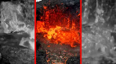 فیلم جریان گدازه های سوزان آتشفشان در ایسلند