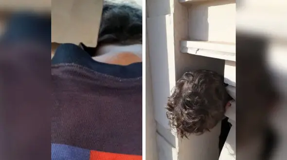 عملیات نجات سر پسربچه 5 ساله از میان نرده ها +  عکس