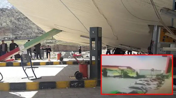 فیلم لحظه فروریختن پمپ بنزین/ راننده حواس پرت دردسرساز شد