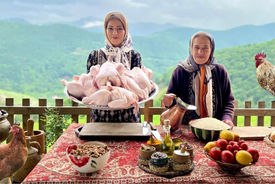 مرغ شکم پر در تنور به سبک روستایی؛ تجربه‌ای لذیذ در قلب گیلان + فیلم