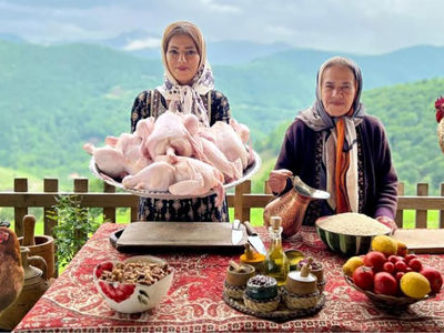 مرغ شکم پر در تنور به سبک روستایی؛ تجربه‌ای لذیذ در قلب گیلان + فیلم