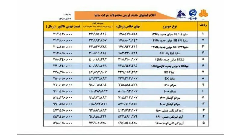 قیمت-های-جدید-سایپا