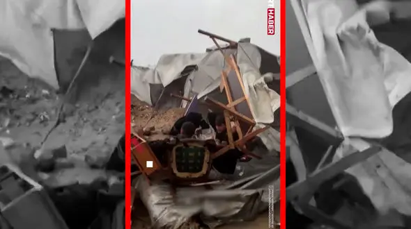 فیلم تخریب چادرهای آوارگان غزه بر اثر باد و باران