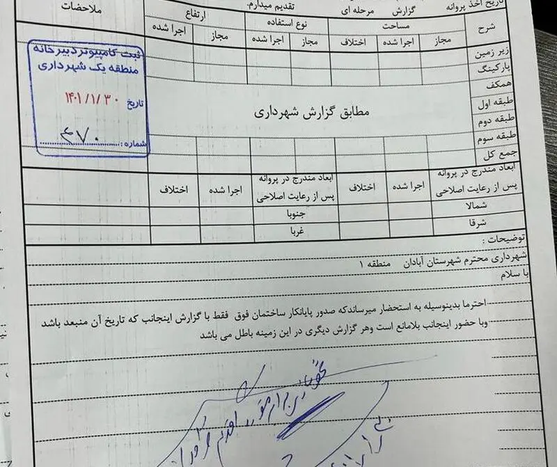 نامه نظام مهندسی در خصوص اخطار ساخت مترو پل آبادان
