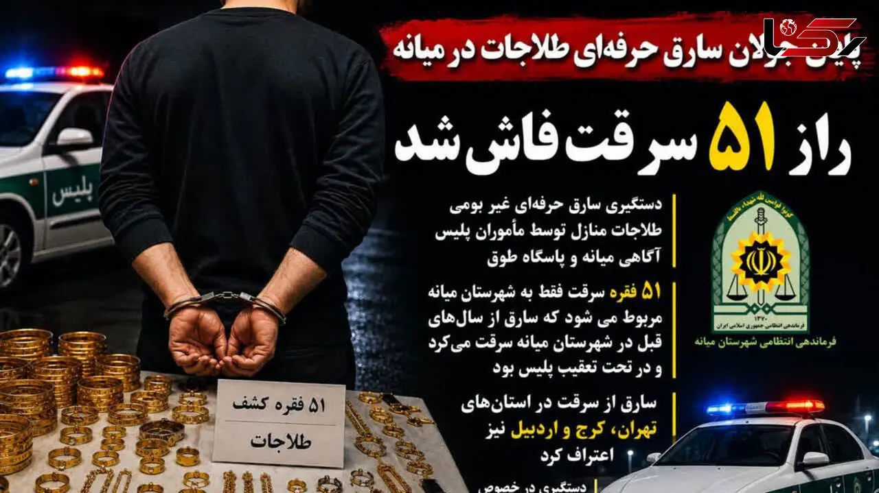 پایان جولان سارق حرفه‌ای طلاجات در میانه / راز ۵۱ سرقت فاش شد