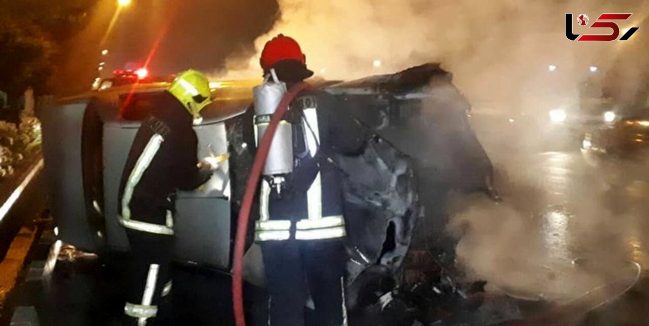 پژو 405 در مشهد در آتش سوخت/ دو مصدوم راهی بیمارستان شدند