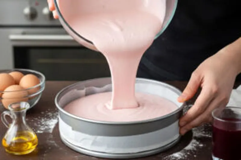 ریختن مایه کیک یلدایی در قالب