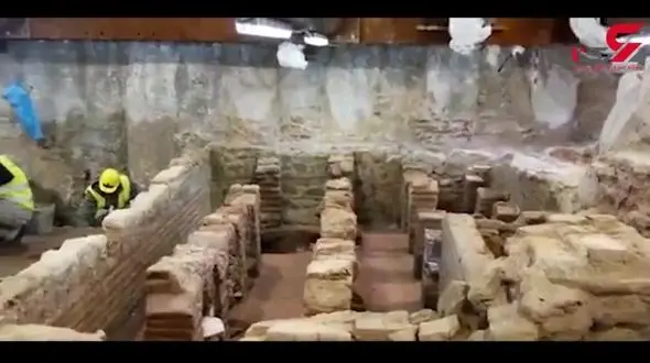 کشف یک حمام باستانی هنگام حفر زمین برای ساخت مترو+فیلم