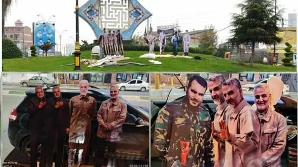 اشتباه بزرگ در نصب ماکت های سردار سیلمانی و همراهانش در مازندران + عکس ها