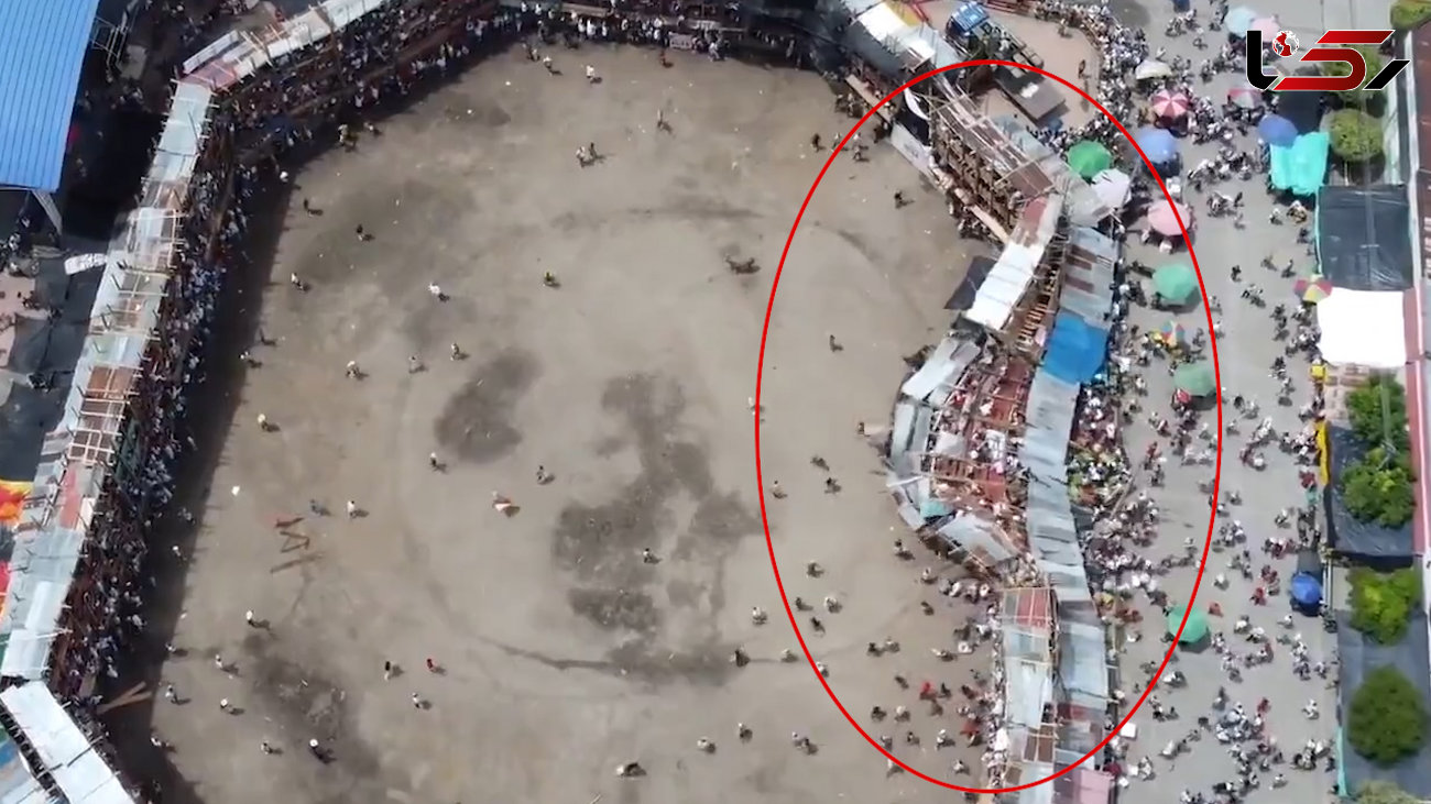فیلم لحظه ریزش مرگبار سکوی تماشاگران استادیوم گاوبازی + عکس
