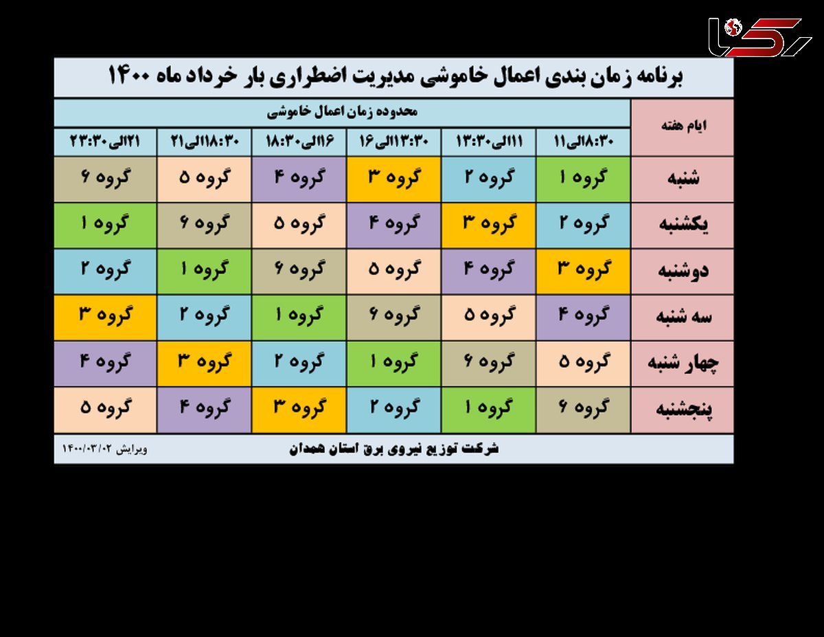 زمانبندی اعمال خاموشی برق همدان