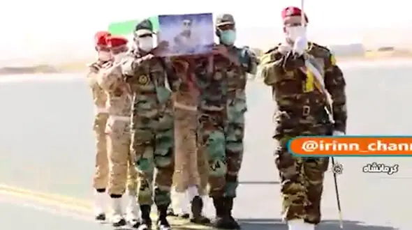 فیلم تشییع پیکر مطهر خلبان شهید کیانوش بساطی در کرمانشاه 