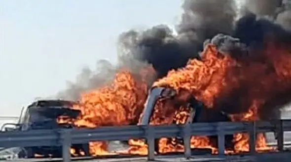 تصادف مرگبار و آتشین در تربت‌حیدریه / 3 نفر در آتش سو ختند + فیلم