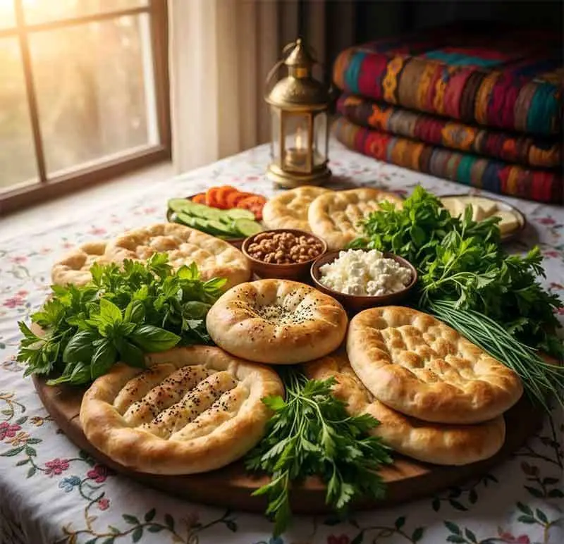 چیدمان نان و سبزی؛ طراوت بخش سفره افطار