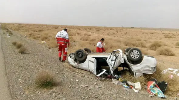 واژگونی خودروی تیبا در جاده بجستان - فیض آباد یک کشته و ۲مجروح داد+عکس