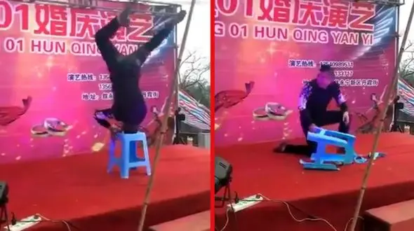 بلایی که جنس چینی سر یک آکروباتیک کار  آورد! + فیلم