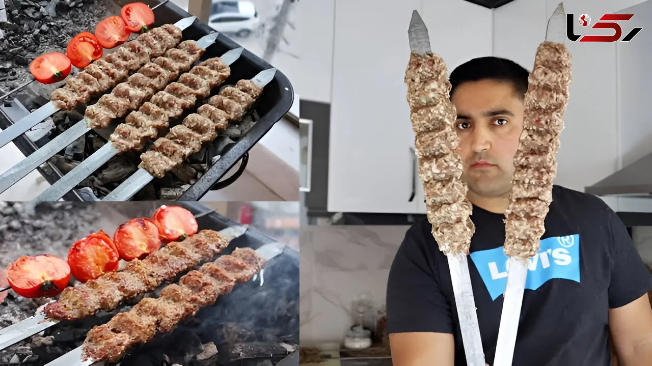 عکس/ خلاقیت خنده دار پدر ایرانی برای سیخ زدن گوشت قربونی حماسه آفرید/ هنر نزد ایرانیان است و بس