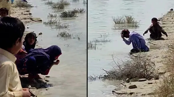فیلم کودکان سیستان و بلوچستان که آب سیلاب می‌نوشند و صورت در سیل می شویند!/ موقعیت اورژانسی وزارت بهداشت در منطقه
