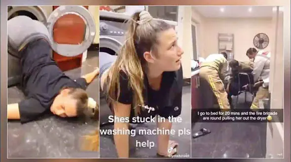 شرط بندی عجیب / دختر 21 ساله در دیگ لباسشویی گیر کرد ! + عکس/ برلین