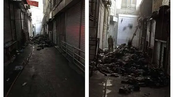 اولین فیلم از آتش سوزی بازار پارچه تهران /90 مغازه خاکستر شد + تصویر و عکس