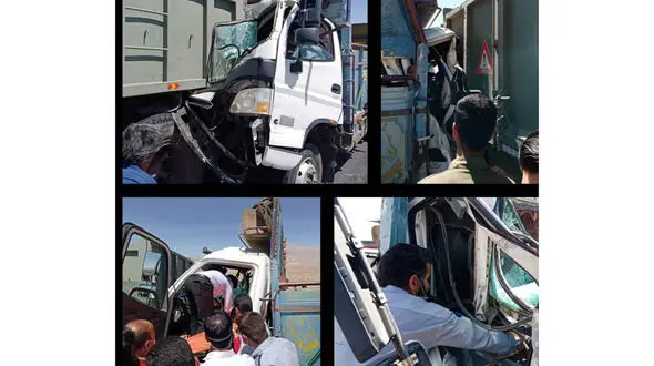 نجات معجزه آسا راننده از میان  اتاقک کامیون مچاله شده در کرمان