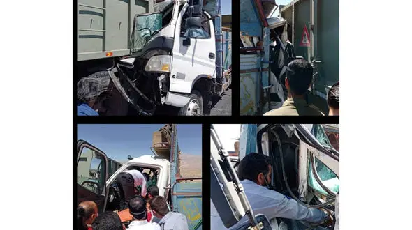 نجات معجزه آسا راننده از میان  اتاقک کامیون مچاله شده در کرمان
