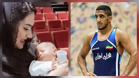 اولین فیلم از همسر رحمان عموزاد هنگام گرفتن مدال طلا / زیبایی پسر عموزاد به مادرش رفته و ...