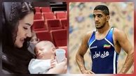 اولین فیلم از همسر رحمان عموزاد هنگام گرفتن مدال طلا / زیبایی پسر عموزاد به مادرش رفته و ...