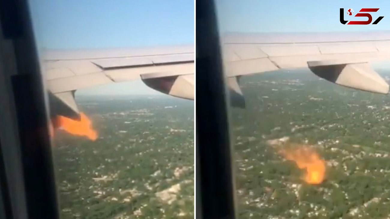 فیلم یک مسافر از لحظه وحشتناک آتش گرفتن موتور هواپیما در آسمان  