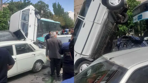 اتوبوس شهری ترمز برید چند ماشین را له کرد!