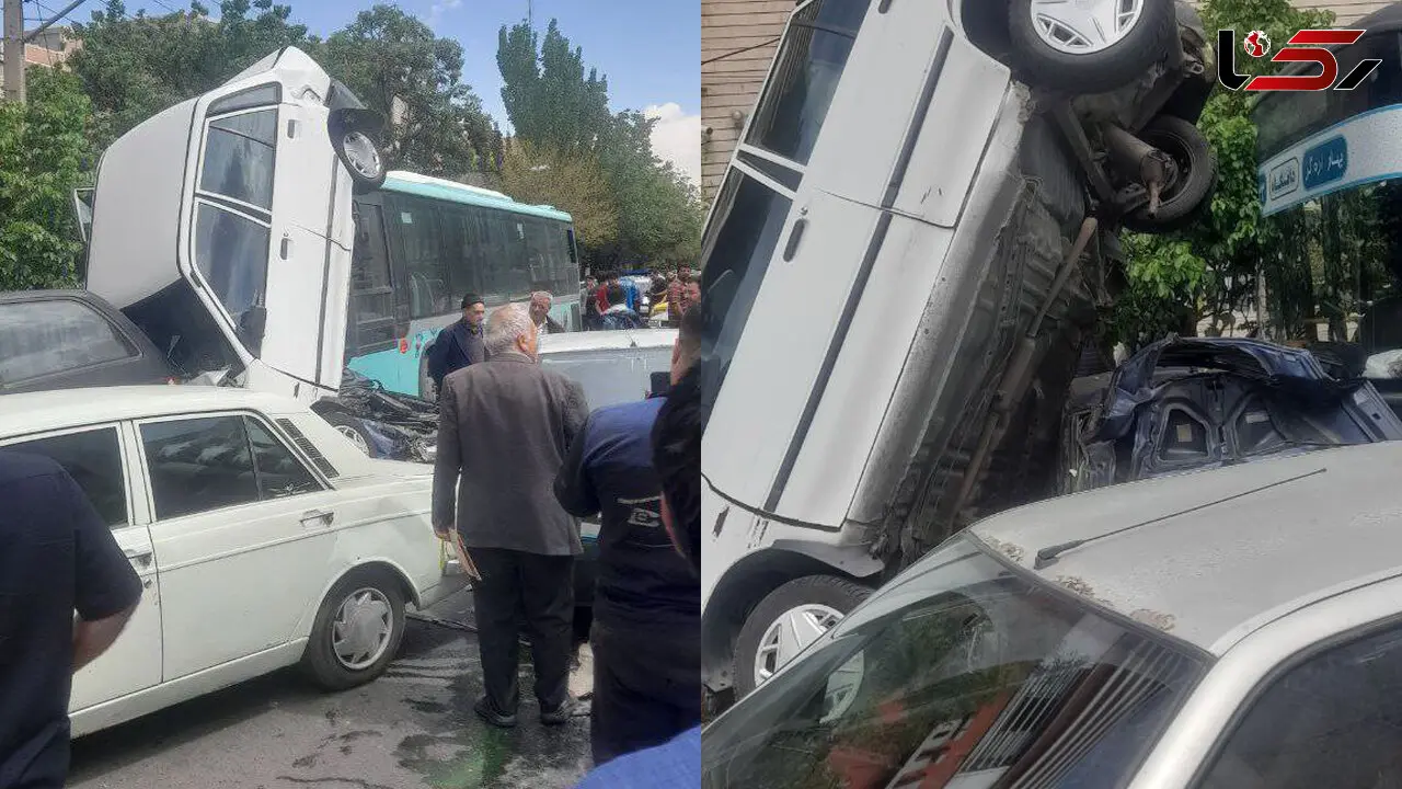 اتوبوس شهری ترمز برید چند ماشین را له کرد!