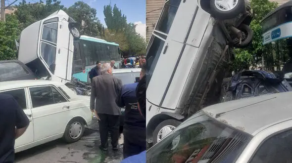 اتوبوس شهری ترمز برید چند ماشین را له کرد!