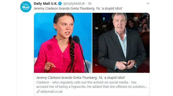 مجری جنجالی انگلیسی گرتا تونبرگ را یک احمق نامید + عکس
