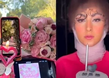 فیلم آواز عاشقانه/ تولدی که سهیل شوهر مریم مومن براش گرفته/همه جا با گل و کیک صورتی پر کرده