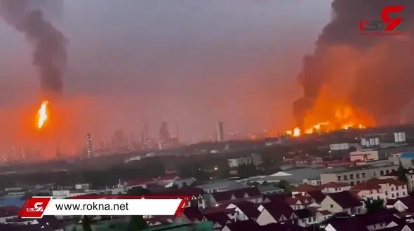 فیلم لحظه انفجار کارخانه شیمیایی شانگهای / آسمان شهر را دود گرفت