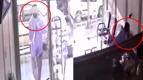 فیلم باورنکردنی از سرقت لپ تاپ یک مغازه / در روز روشن شیشه مغازه پودر شد