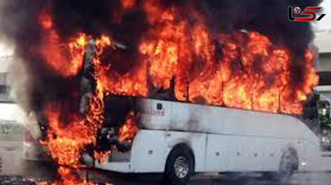 اتوبوس آتش گرفته در دالکی بوشهر خسارت جانی نداشت + فیلم