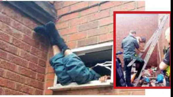 دزد بدشانس در چارچوب پنجره گیر افتاد و پلیس کمک خواست + عکس