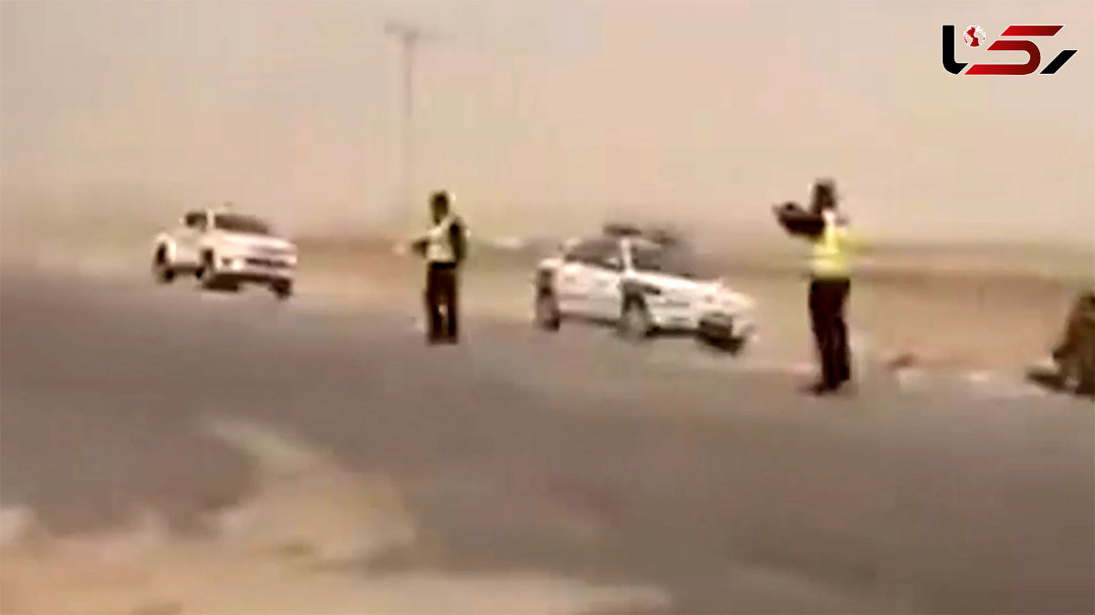 طوفان جاده شیراز را به هم ریخت! + فیلم صحنه تصادف